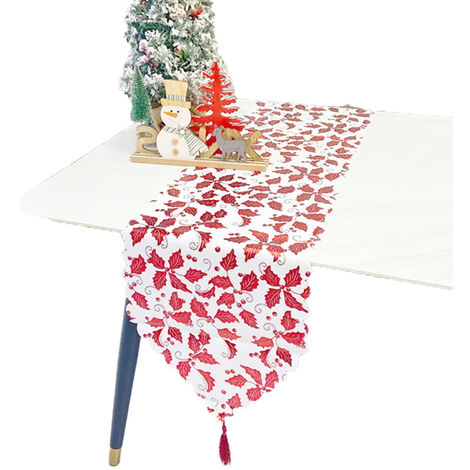 Chemins de table à motifs d'impression bronzants avec glands pour décor de mariage de fête de Noël de table-33 180cm (rouge)