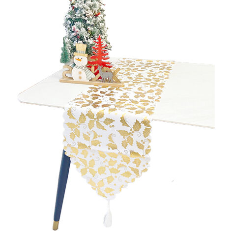 Chemins de table à motifs d'impression bronzants avec glands pour décor de mariage de fête de Noël de table-33 181cm (or)