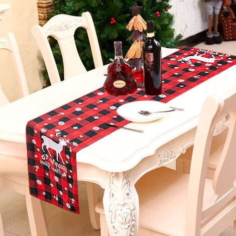 Chemins de table de Noël lavables décorations de Noël en lin banquet de famille restaurant fête style wapiti
