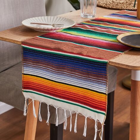 Chemins de table mexicains, pour décorations de fête mexicaines, de mariage, de pique-nique, de salle à manger, de table en coton tissé à la main- Café 13×200