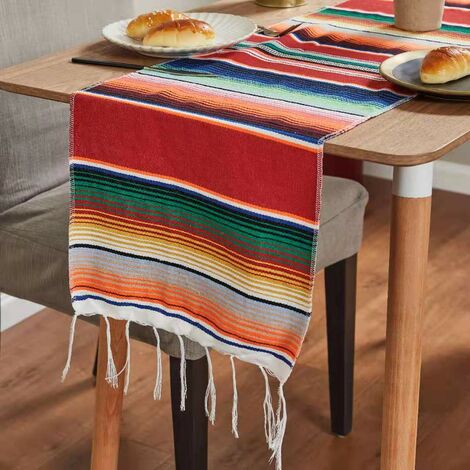 Chemins de table mexicains, pour décorations de fête mexicaines, de mariage, de pique-nique, de salle à manger, de table en coton tissé à la main- Grand Rouge 13×200