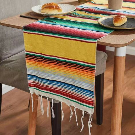 Chemins de table mexicains, pour décorations de fête mexicaines, de mariage, de pique-nique, de salle à manger, de table en coton tissé à la main- Jaune 13×200