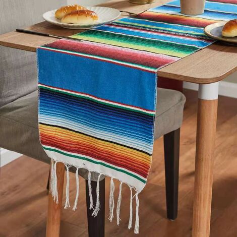 Chemins de table mexicains, pour décorations de fête mexicaines, de mariage, de pique-nique, de salle à manger, de table en coton tissé à la main- Lac Bleu 33×45