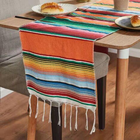 Chemins de table mexicains, pour décorations de fête mexicaines, de mariage, de pique-nique, de salle à manger, de table en coton tissé à la main-Orange 13×200