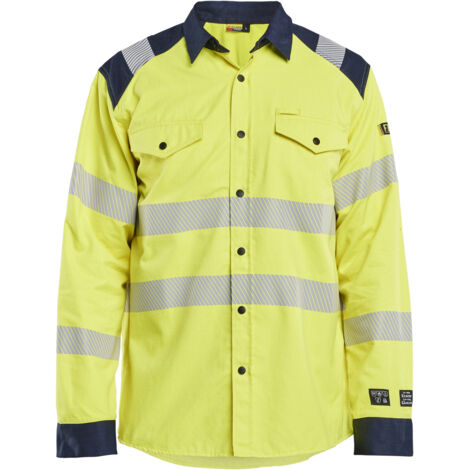 Chemise de travail multinormes inhérent 3239 - Jaune fluo/Marine 4XL