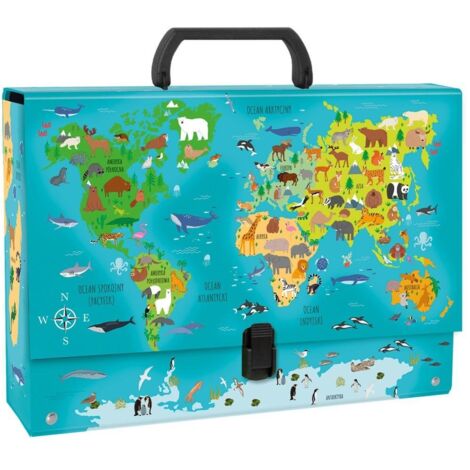 Chemise DERFORM avec poignée - Carte du monde, Animaux - A4