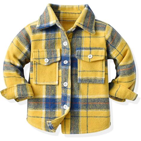 Chemises-vestes en flanelle à carreaux pour bébés garçons et filles, manches longues, col boutonné, style éco-responsable, automne-hiver, 5-6 ans, jaune.-5-6 Years