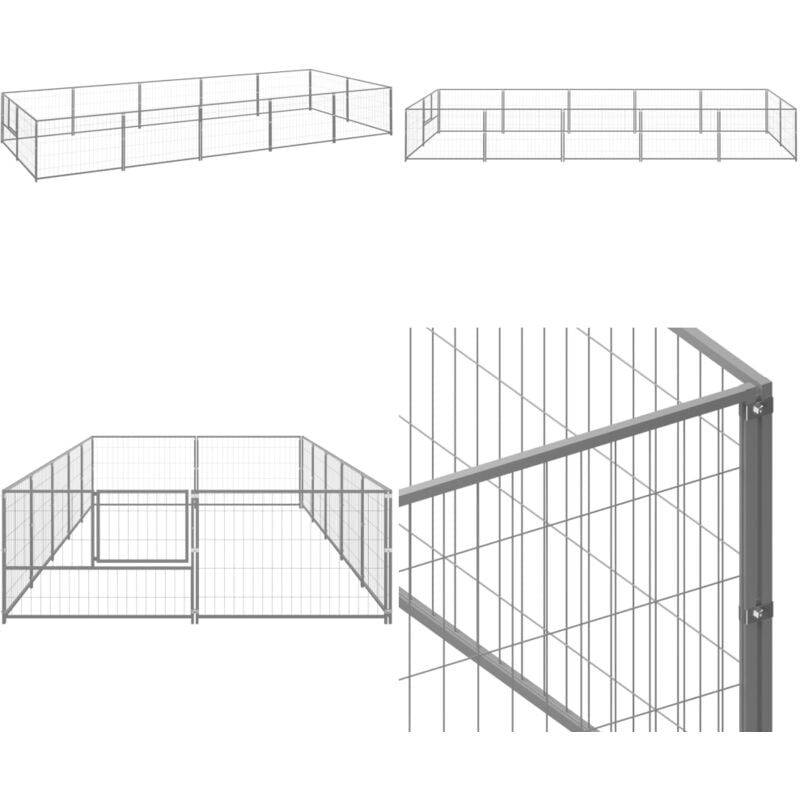 Vidaxl - Chenil Argenté 10 m² Acier - Chenil Extérieur - Abri Chien - Enceinte Chien - Espace Jeux Chien - Sécurisé - Home & Living