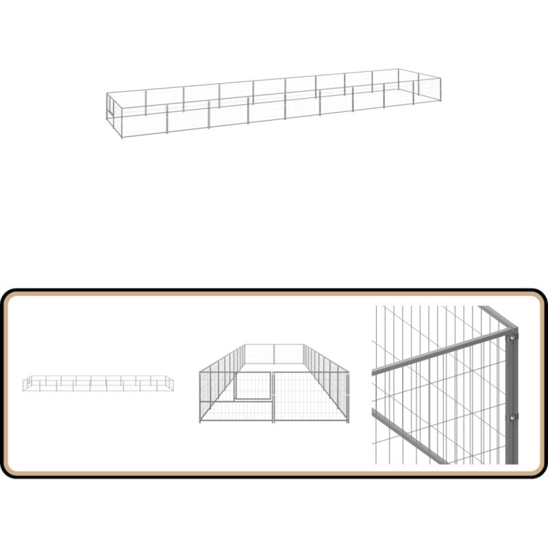 Vidaxl - Chenil Argenté 18 m² Acier - Chenil Extérieur - Abri Chien - Enceinte Chien - Jardin Animalier - Aire De Jeux Chien