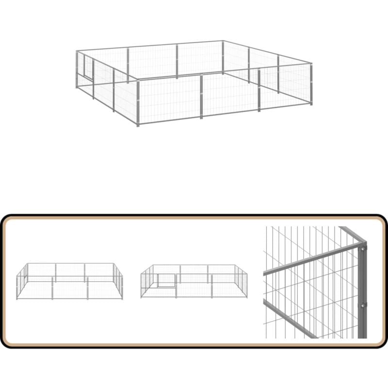 Chenil Argenté 9 m² Acier - Chenil Pour Chien - Abri Pour Chien - Enclos Pour Chien - Jardin Pour Chien - Aire De Jeux Pour Chien