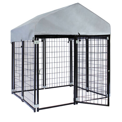 Chenil avec Toiture 121x121x137cm Enclos extérieur pour chien Cage Niche Protection solaire Outdoor