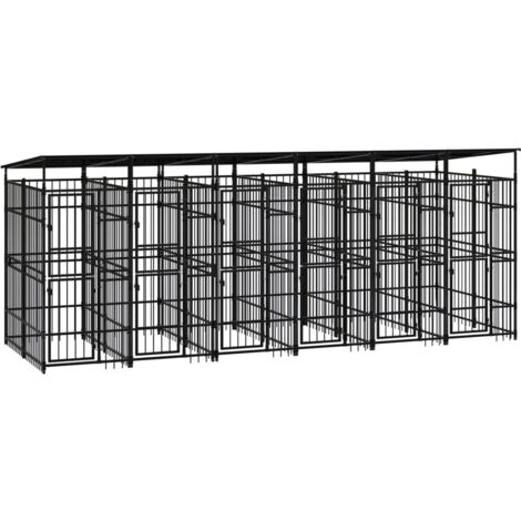 Chenil cage enclos pac animaux d'extérieur avec toit pour chiens acier 11,06 m² noir