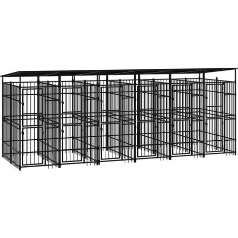 Chenil d'extérieur avec toit  Enclos Parc Cage pour chiens Acier 11,06 m² 67758