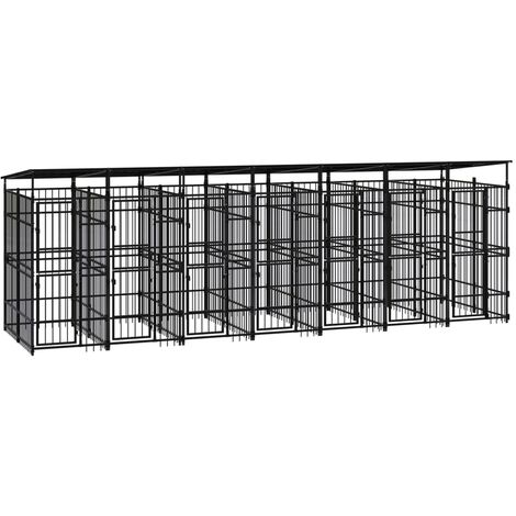 Chenil d'extérieur avec toit  Enclos Parc Cage pour chiens Acier 12,9 m² 43940