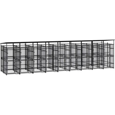 Chenil d'extérieur avec toit  Enclos Parc Cage pour chiens Acier 16,59 m² 44894