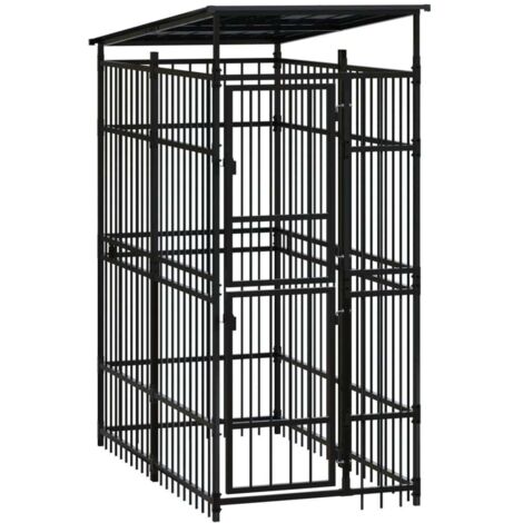Chenil d'extérieur avec toit  Enclos Parc Cage pour chiens Acier 1,84 m² 87589