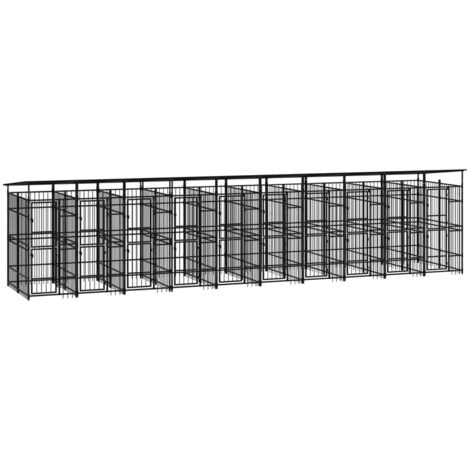 Chenil d'extérieur avec toit  Enclos Parc Cage pour chiens Acier 18,43 m² 71529