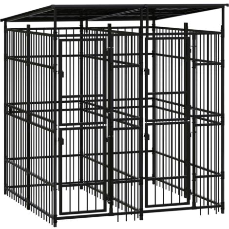 Chenil d'extérieur avec toit  Enclos Parc Cage pour chiens Acier 3,69 m² 55948