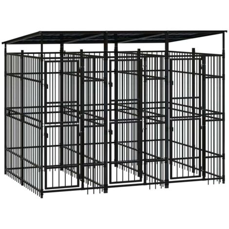Chenil d'extérieur avec toit  Enclos Parc Cage pour chiens Acier 5,53 m² 67056