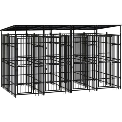 Chenil d'extérieur avec toit  Enclos Parc Cage pour chiens Acier 7,37 m² 36322