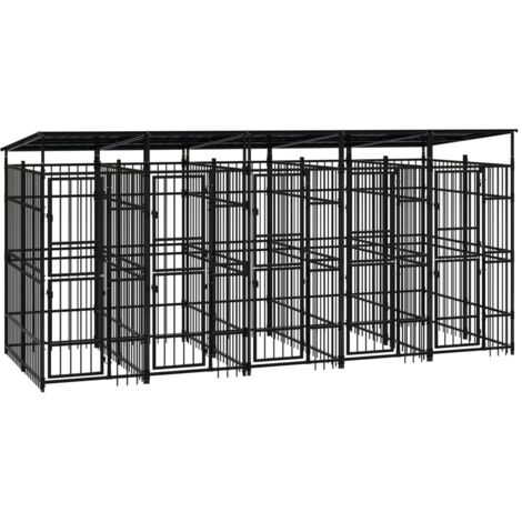 Chenil d'extérieur avec toit  Enclos Parc Cage pour chiens Acier 9,22 m² 97786