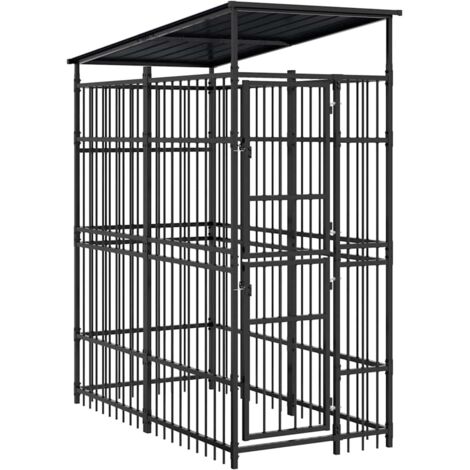 Chenil d'extérieur, Enclos Parc Cage pour animaux avec toit pour chiens Acier 1,84 m² LKF15501