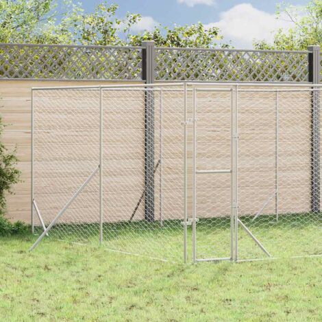 Chenil d'extérieur, Enclos Parc Cage pour animaux pour chiens argenté 4x4x2 m acier galvanisé LKF39637