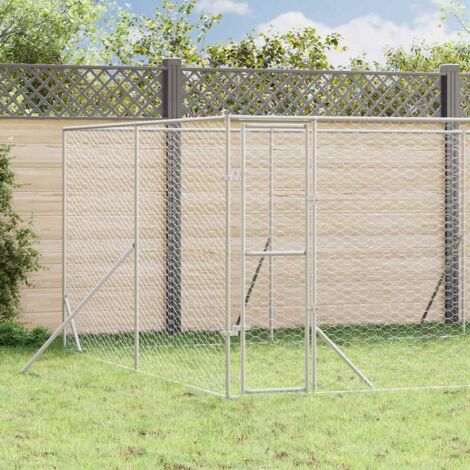 Chenil d'extérieur, Enclos Parc Cage pour animaux pour chiens argenté 8x12x2 m acier galvanisé LKF67932
