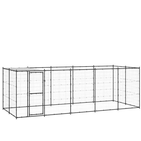 Chenil d'extérieur  Enclos Parc Cage pour chiens Acier avec toit 12,1 m² 96212