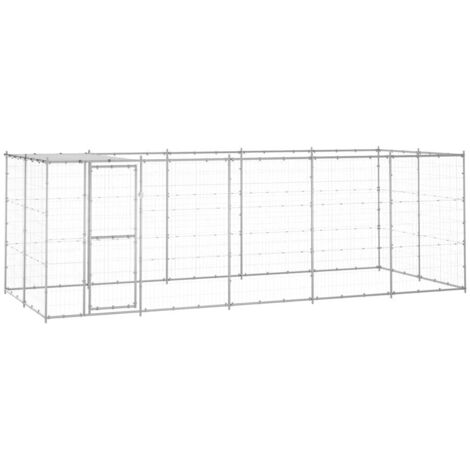 Chenil d'extérieur  Enclos Parc Cage pour chiens Acier galvanisé avec toit 12,1 m² 47140