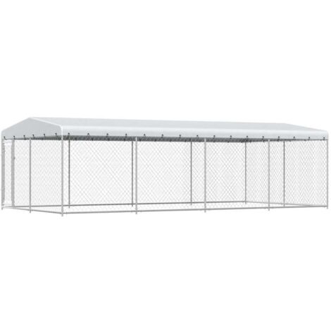 Chenil d'extérieur  Enclos Parc Cage pour chiens avec toit pour chiens 8x4x2,3 m 66552