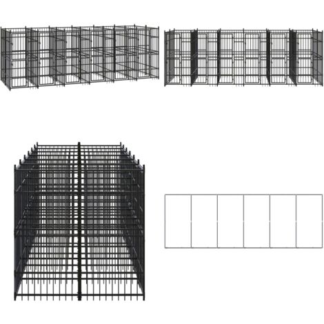 Chenil d'extérieur pour chiens Acier 11,06 m² - Chenil Pour Chien - Abri Chien Extérieur - Niche Chien - Enceinte Chien - Cage Chien - Home & Living