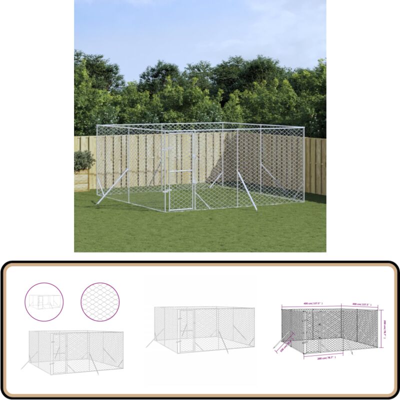 Vidaxl - Chenil d'extérieur pour chiens argenté 4x4x2 m acier galvanisé - Chenil Exterieur - Abri Chien - Enceinte Chien - Cage Chien - Animal