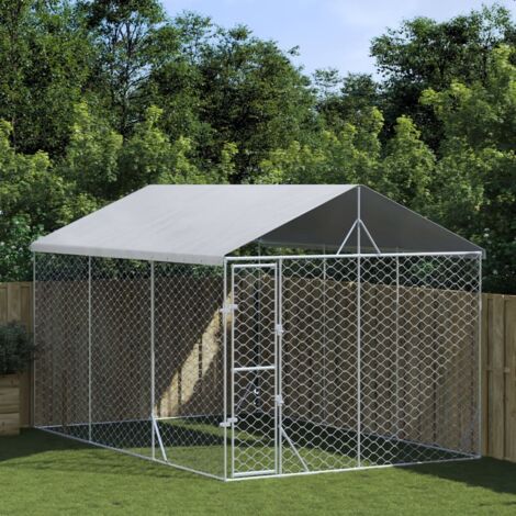 Chenil d'extérieur pour chiens avec toit-Abri pour chien argenté 3x4,5x2,5 m 639411