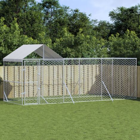 Chenil d'extérieur pour chiens avec toit-Abri pour chien argenté 6x2x2,5 m 702152
