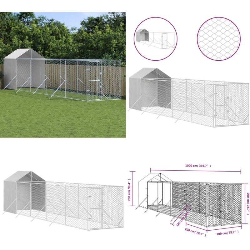 Vidaxl - Chenil d'extérieur pour chiens avec toit argenté 2x10x2,5 m - Chenil Exterieur - Abri Chien - Niche Chien - Enceinte Chien - Animal