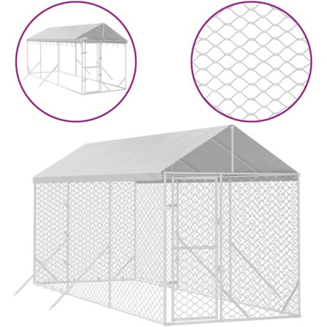 Chenil d'extérieur pour chiens avec toit argenté 2x6x2,5 m CFW32288