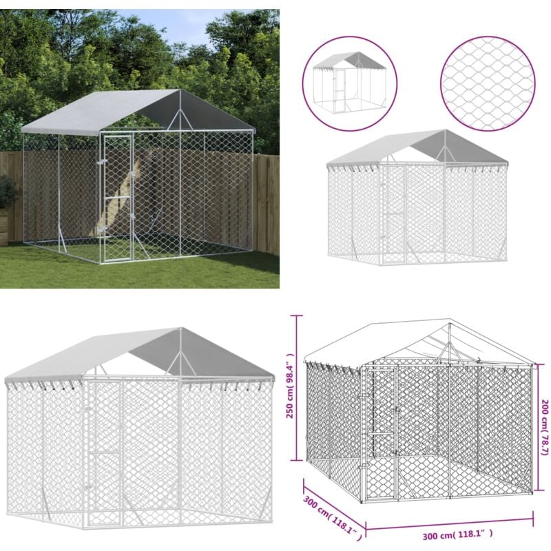 Vidaxl - Chenil d'extérieur pour chiens avec toit argenté 3x3x2,5 m - Chenil Exterieur - Abri Chien - Enceinte Chien - Niche Chien - Animal