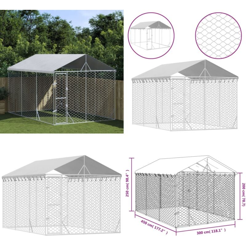 Vidaxl - Chenil d'extérieur pour chiens avec toit argenté 3x4,5x2,5 m - Chenil Exterieur - Abri Chien - Enceinte Chien - Refuge Animal - Niche Chien