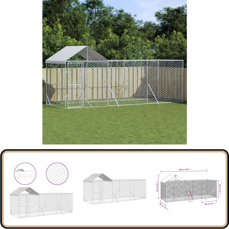 Vidaxl - Chenil d'extérieur pour chiens avec toit argenté 6x2x2,5 m - Chenil Exterieure - Abri Chien - Niche Chien - Enceinte Chien - Animal