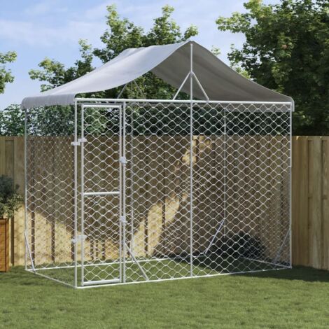 Chenil d'extérieur pour chiens Enclos Parc Cage pour chien  avec toit argenté 3x1,5x2,5 m 29185