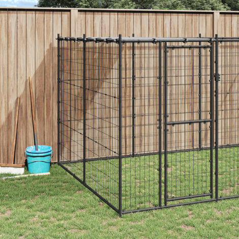Chenil d'extérieur pour chiens Parc enclos pour animaux - Acier avec toit 12,1 m² BV783207 - BonneVie