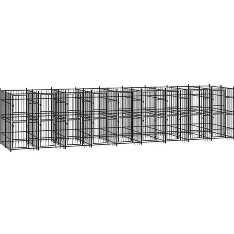 Chenil d'extérieur pour chiens  Parc Enclos pour Chiens  Cage Nich Acier 16,59 m² REBSW857280
