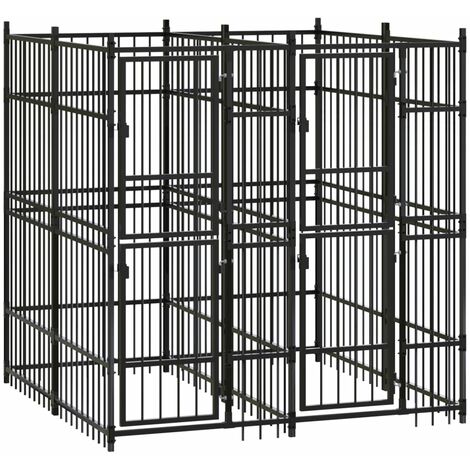 Chenil d'extérieur pour chiens  Parc Enclos pour Chiens  Cage Nich Acier 3,69 m² REBSW537737