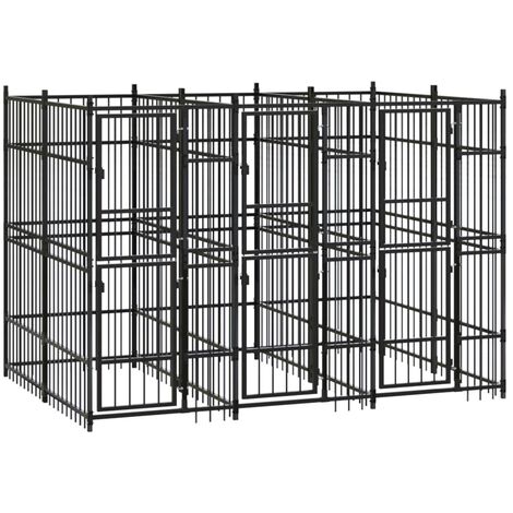 Chenil d'extérieur pour chiens  Parc Enclos pour Chiens  Cage Nich Acier 5,53 m² REBSW859718