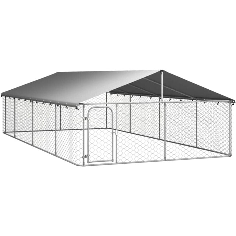 Chenil d'extérieur avec toit pour chiens - Parc enclos pour animaux 600x300x150 cm BV316318 - Argent