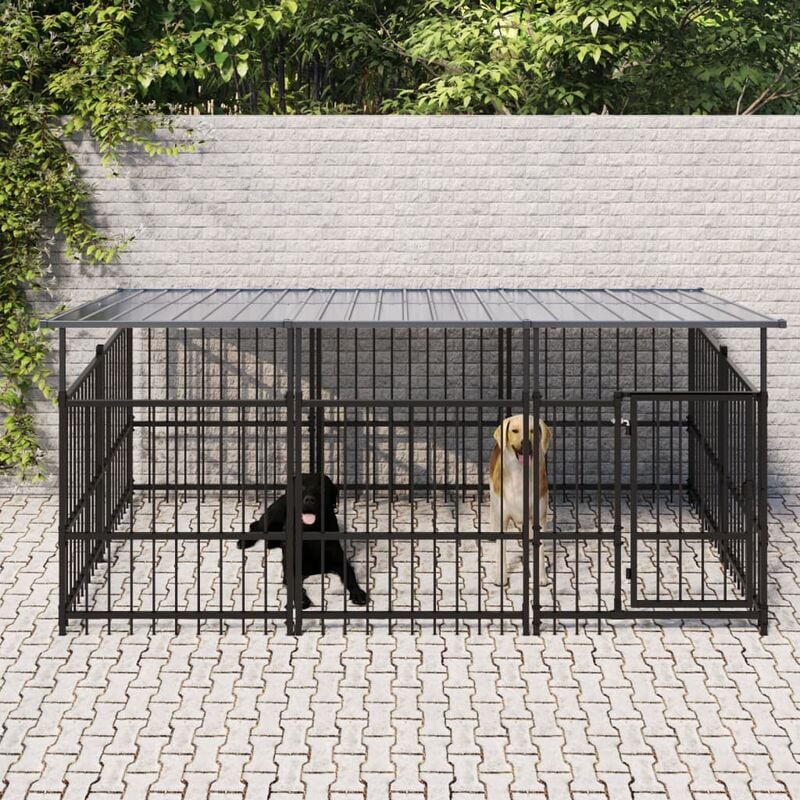 Vidaxl - Extraire la clôture de cage à chiens extérieurs avec un toit en acier de taille différente taille : 297 x 198 x 128 cm