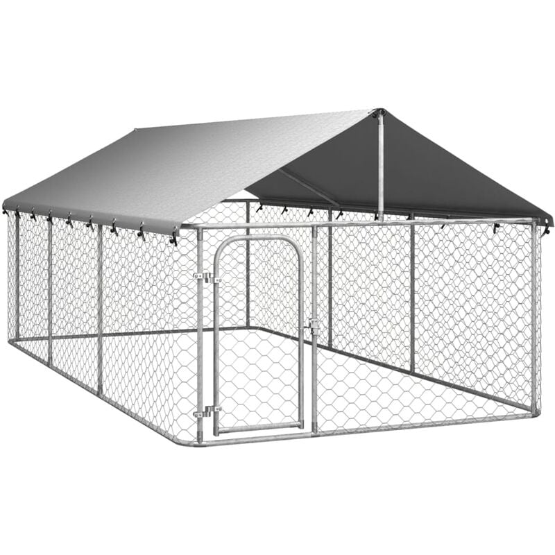 Chenil d'extérieur pour chiens Parc enclos pour animaux - avec toit pour chiens 400x200x150 cm BV563805 - Argent