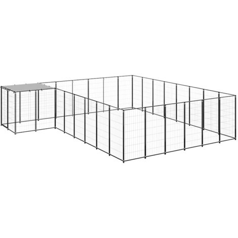 Chenil, Enclos Parc Cage pour animaux Noir 15,73 m² Acier LKF20326