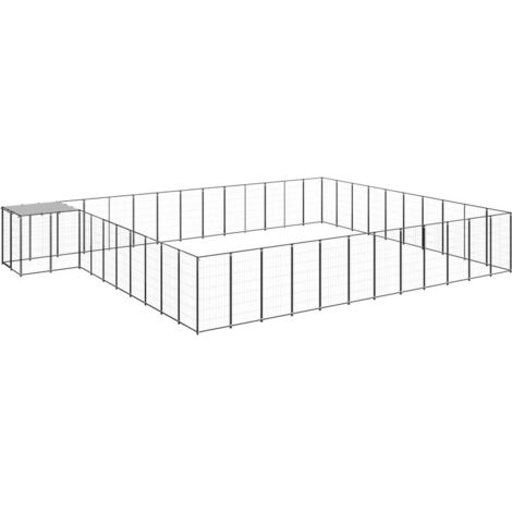 Chenil Enclos Parc Cage pour chien  Noir 37,51 m² Acier 78706